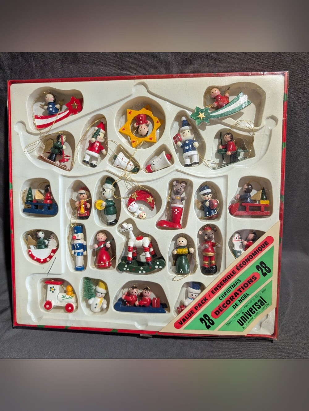 Vtg Wooden 3D Tree Ornaments Lot 28 New In Box Universal
